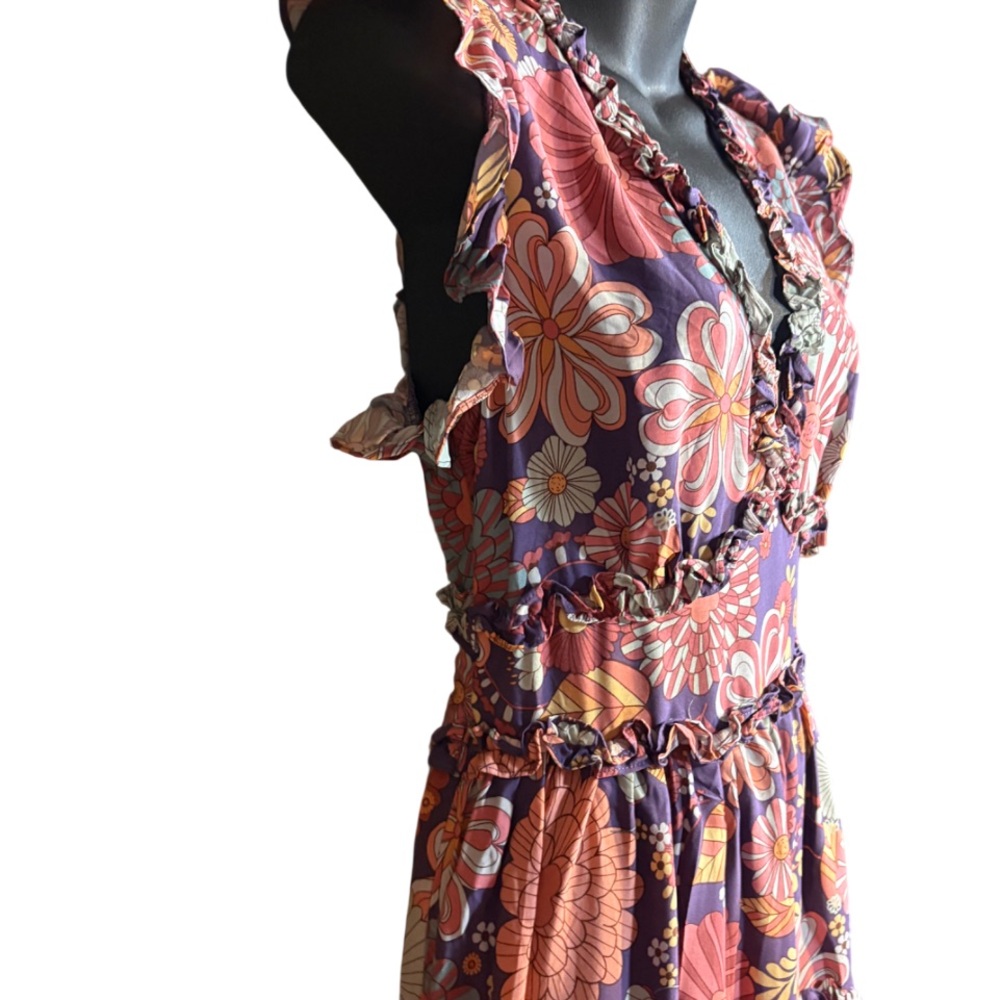 Boho Floral Tiered Midi Dress - Purple Floral - Picture 5 of 12